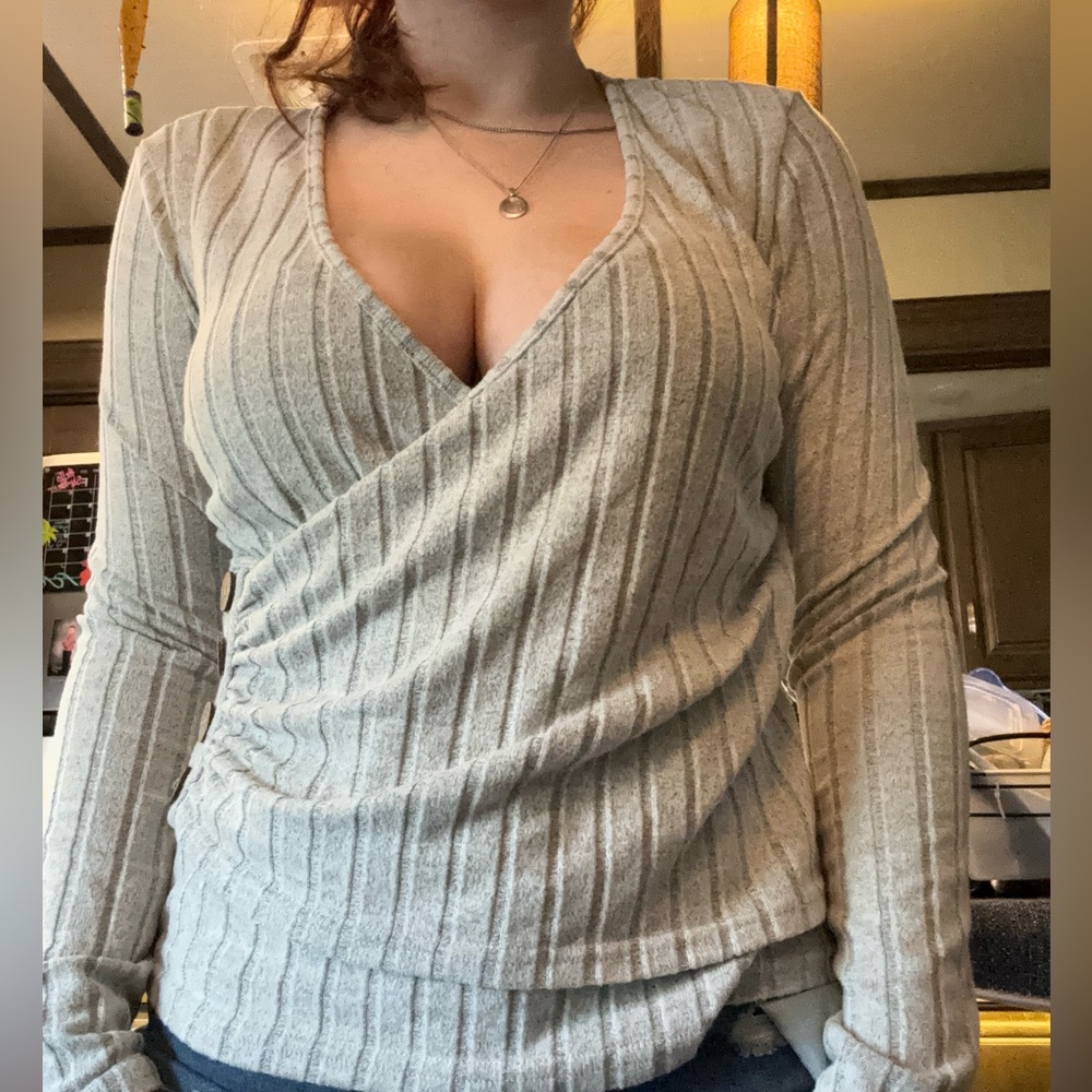 grey v-neck sweater